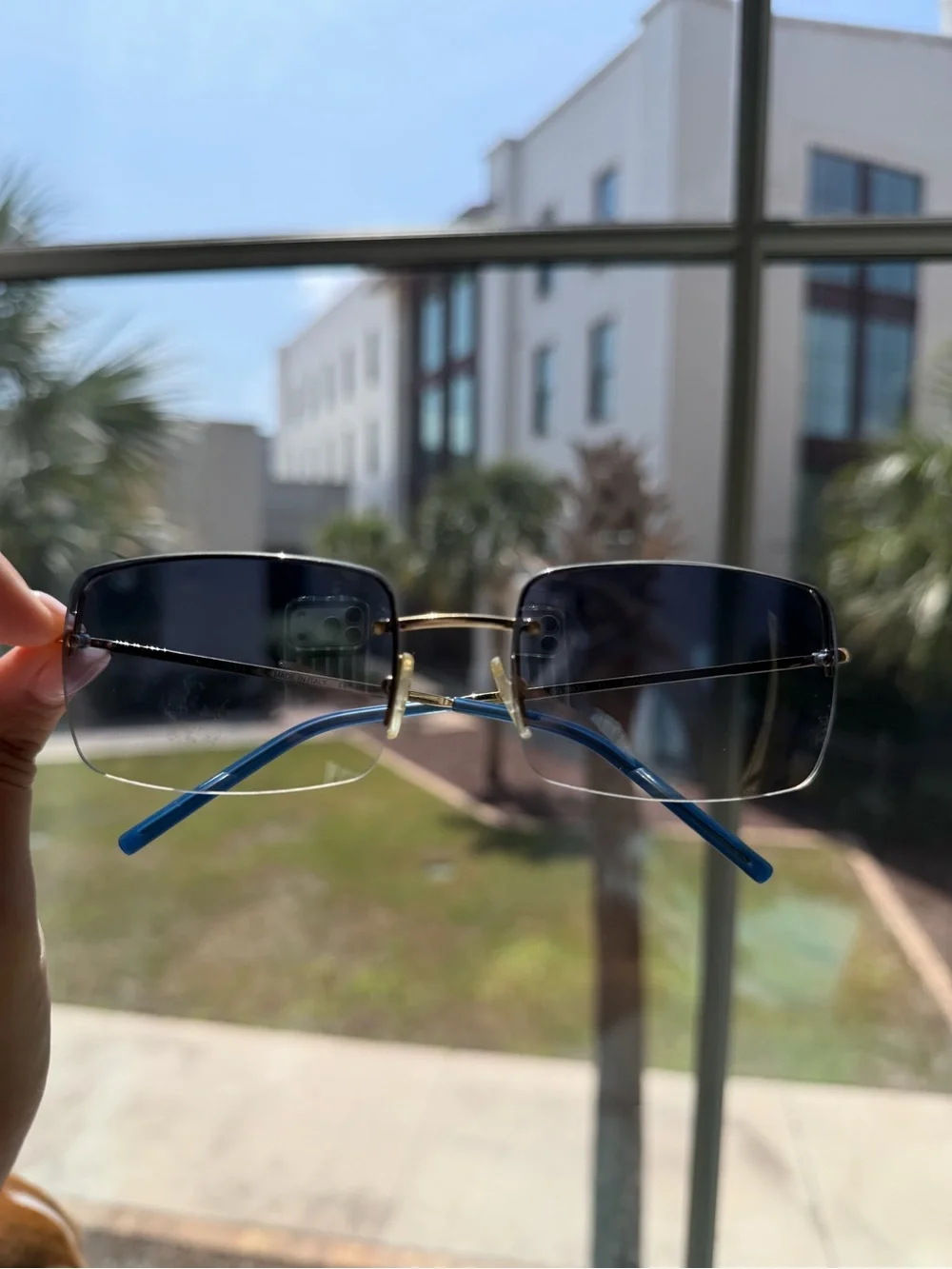 Gucci Blue Gradient Rimless Square Sunglasses with Gold Accents